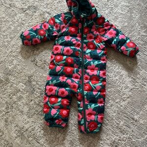 Hanna Andersson Floral Puffer Snow Suit Jacket - Teal and Pink